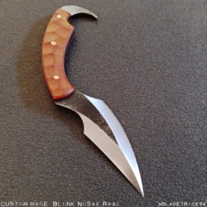 Bladetricks Custom Made Blink Grip Double Edge Nosaf Raal Karambit, Natural MIcarta scales