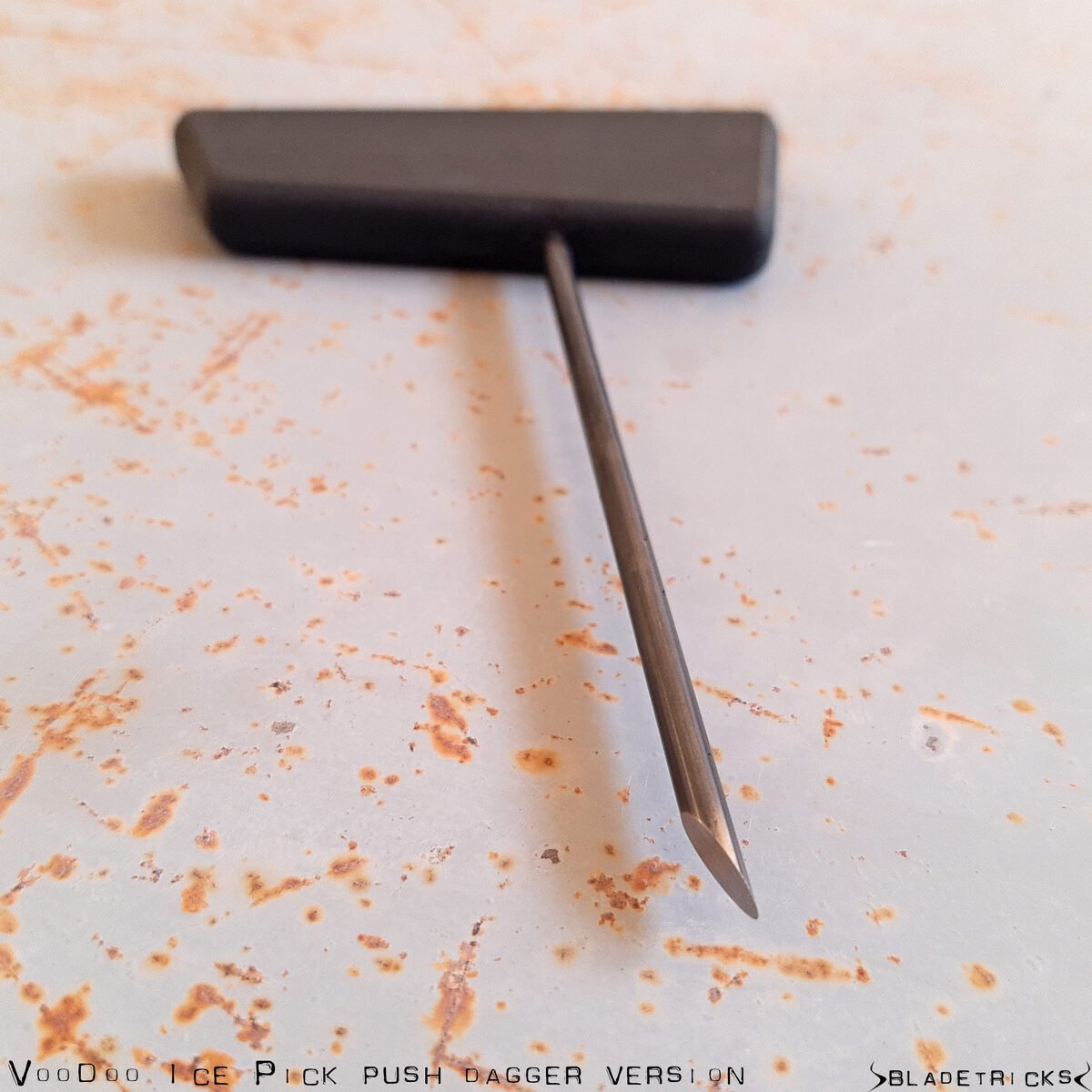 Bladetricks Voodoo Ice Pick push dagger showing chisel grind tip geometry
