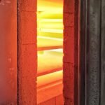 The File Test Said Something Was Wrong. Sugar, Salt and Copper Told Me What. 1 Kiln calibration: old brick pottery kiln at temperature, shelves glowing orange-yellow inside the chamber