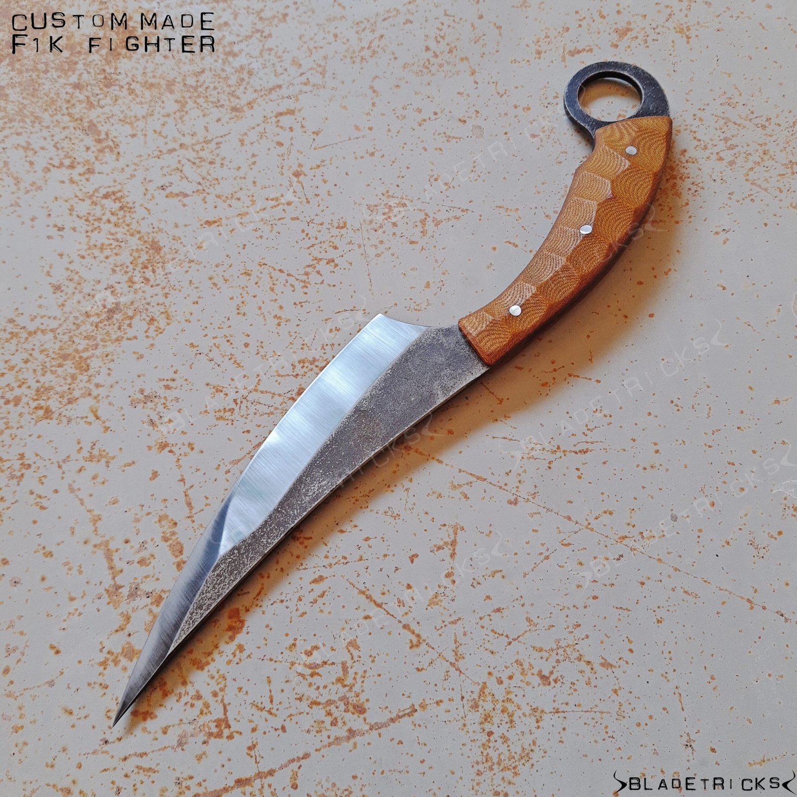 Bladetricks F1K persian karambit knife, compound ground blade with textured flats
