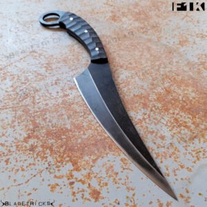 Bladetricks F1K black G10 karambit with faceted scales and progressive ground blade