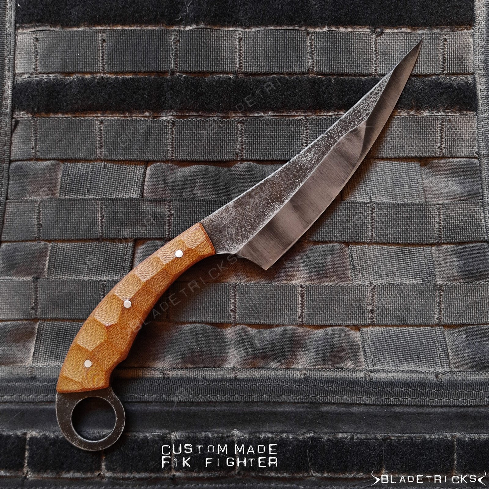 Bladetricks F1K integral persian karambit fighter, hand sculpted micarta scales